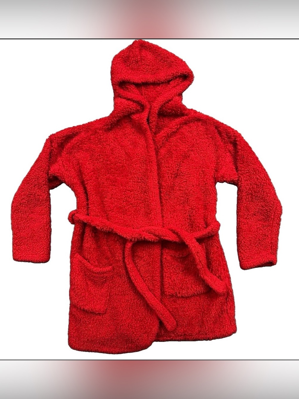 Abound Women's Red Sherpa Fleece Hooded Robe Belted Tie Closure Size M